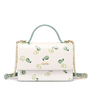 JUST STAR Women's PU Leather Handbags Ladies Fashion Avocado Fruit Printing Shoulder Tote Purse Female Chains Flap Messenger Bag