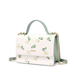 JUST STAR Women's PU Leather Handbags Ladies Fashion Avocado Fruit Printing Shoulder Tote Purse Female Chains Flap Messenger Bag