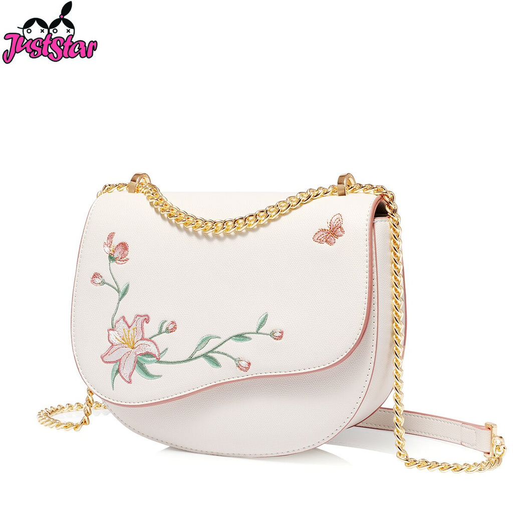 JUST STAR Brand Women's PU Leather Messenger Bags Ladies Fashion Embroidery Crossbody Bags Female Chains Saddle Shoulder Purse