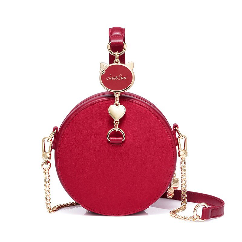 JUST STAR Women's PU Handbags Ladies Fashion Circular Tote Purse Female Mini Chains Suede Crossbody Bags