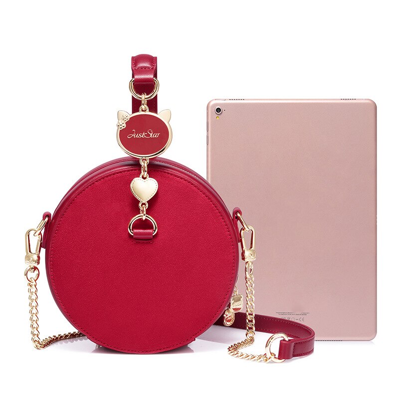JUST STAR Women's PU Handbags Ladies Fashion Circular Tote Purse Female Mini Chains Suede Crossbody Bags