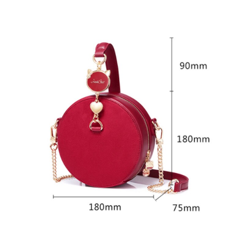 JUST STAR Women's PU Handbags Ladies Fashion Circular Tote Purse Female Mini Chains Suede Crossbody Bags