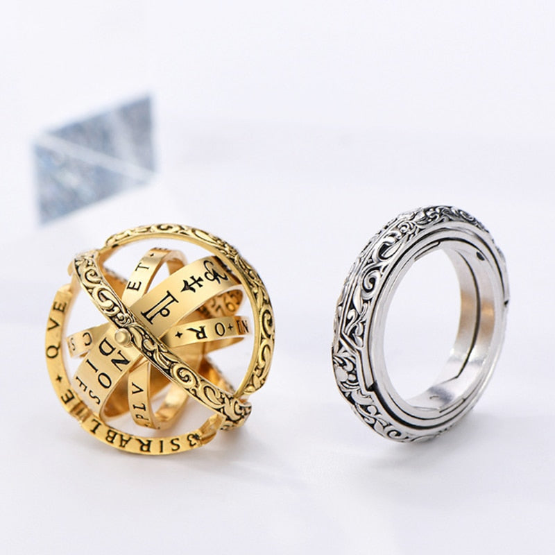 Silver Astronomical Ring for men women metal ball Creative Complex Rotating Cosmic Finger mood ring men fashion jewelry gifts