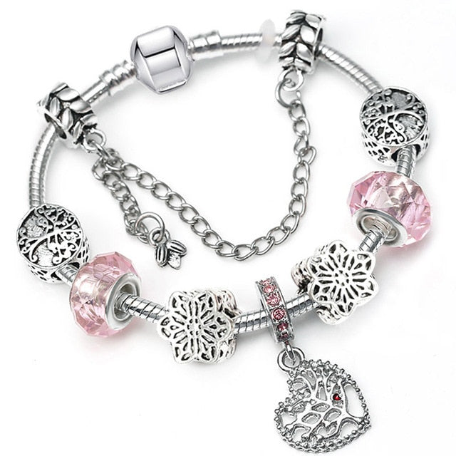 TOGORY New Fashion Grystal&Glass Sunflower Dangles Charm Bracelet Fit Snake Chain DIY Fine Bracelet for Women Jewelry Gift
