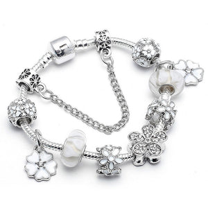 TOGORY New Fashion Grystal&Glass Sunflower Dangles Charm Bracelet Fit Snake Chain DIY Fine Bracelet for Women Jewelry Gift