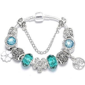 TOGORY New Fashion Grystal&Glass Sunflower Dangles Charm Bracelet Fit Snake Chain DIY Fine Bracelet for Women Jewelry Gift