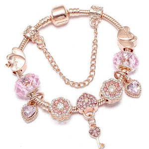 TOGORY New Fashion Grystal&Glass Sunflower Dangles Charm Bracelet Fit Snake Chain DIY Fine Bracelet for Women Jewelry Gift