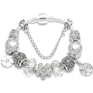 TOGORY New Fashion Grystal&Glass Sunflower Dangles Charm Bracelet Fit Snake Chain DIY Fine Bracelet for Women Jewelry Gift