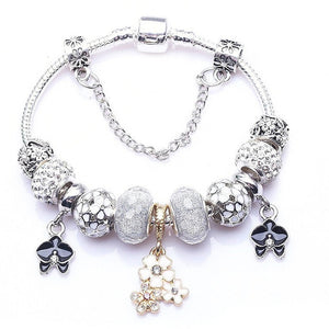 TOGORY New Fashion Grystal&Glass Sunflower Dangles Charm Bracelet Fit Snake Chain DIY Fine Bracelet for Women Jewelry Gift