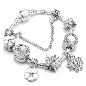 TOGORY New Fashion Grystal&Glass Sunflower Dangles Charm Bracelet Fit Snake Chain DIY Fine Bracelet for Women Jewelry Gift