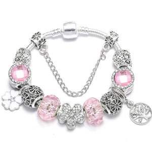 TOGORY New Fashion Grystal&Glass Sunflower Dangles Charm Bracelet Fit Snake Chain DIY Fine Bracelet for Women Jewelry Gift