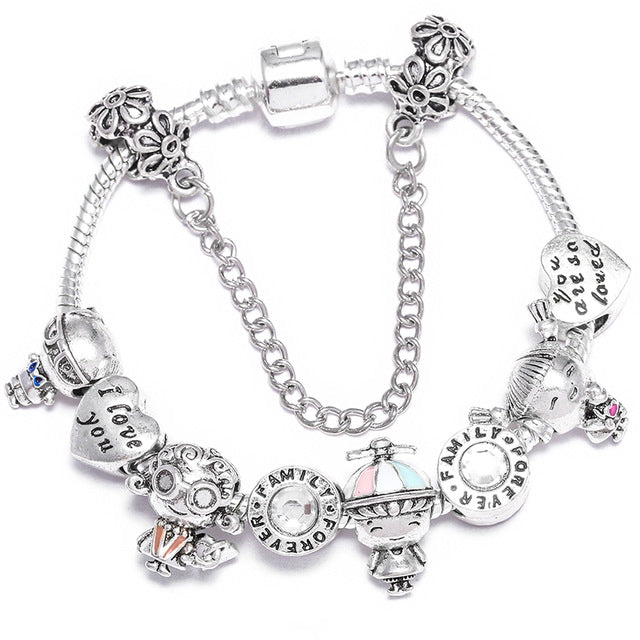 TOGORY New Fashion Grystal&Glass Sunflower Dangles Charm Bracelet Fit Snake Chain DIY Fine Bracelet for Women Jewelry Gift