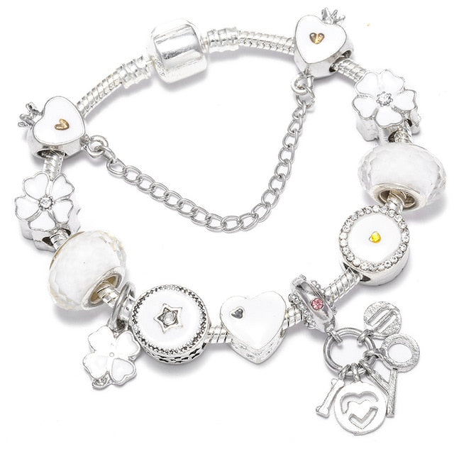 TOGORY New Fashion Grystal&Glass Sunflower Dangles Charm Bracelet Fit Snake Chain DIY Fine Bracelet for Women Jewelry Gift
