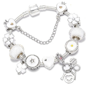 TOGORY New Fashion Grystal&Glass Sunflower Dangles Charm Bracelet Fit Snake Chain DIY Fine Bracelet for Women Jewelry Gift