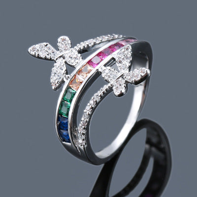 [Beiver] Trendy Micro Pave Cubic Zirconia White Gold Rings for Women | Jewelry Rings Party Decoration.