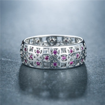 [Beiver] Trendy Micro Pave Cubic Zirconia White Gold Rings for Women | Jewelry Rings Party Decoration.