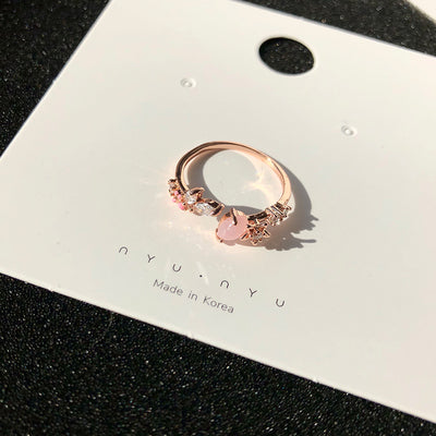 New Korean Sweet Heart Flower Cubic Zircon Adjustable Rings For Women.