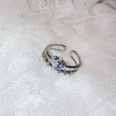 New Korean Sweet Heart Flower Cubic Zircon Adjustable Rings For Women.