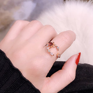 New Korean Sweet Heart Flower Cubic Zircon Adjustable Rings For Women.