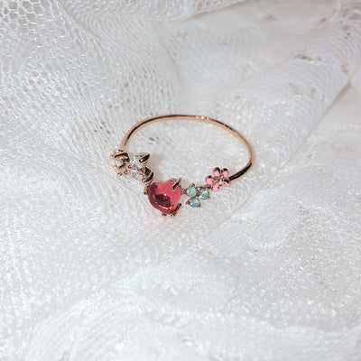 New Korean Sweet Heart Flower Cubic Zircon Adjustable Rings For Women.