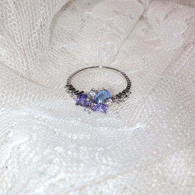 New Korean Sweet Heart Flower Cubic Zircon Adjustable Rings For Women.