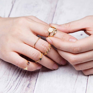 FAMSHIN 5PCS | Set Ring Charm Pink Crystal artificial Stone | Geometric Triangular Tree Rattan.