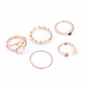 FAMSHIN 5PCS | Set Ring Charm Pink Crystal artificial Stone | Geometric Triangular Tree Rattan.