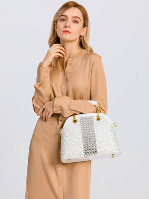Luxury fashion diamonds women handbags - crocodile pattern leather crossbody - female shoulder shell bag rhinestone.