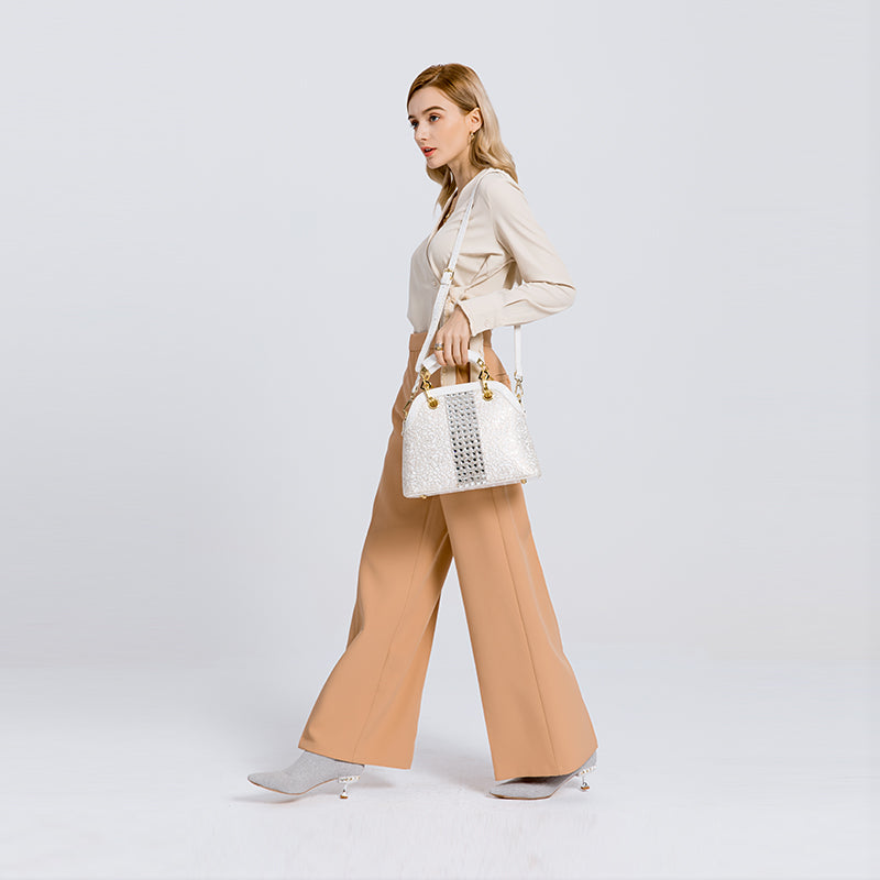 Luxury fashion diamonds women handbags - crocodile pattern leather crossbody - female shoulder shell bag rhinestone.