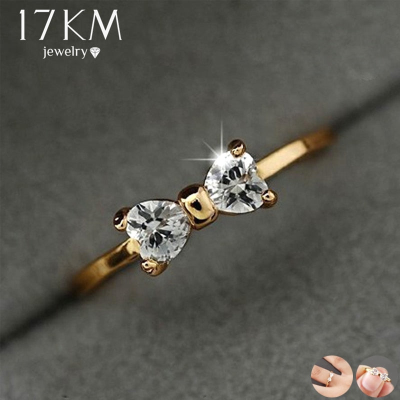 17KM Jewelry | Crystal Rings Gold Color Bow Ring - Wedding Engagement Cubic Zirconia Rings For Women.