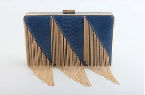 SEKUSA PU Fashion Women Bag Tassel Chain Shoulder Lady Handbags Casual Mixed Color Party Wedding Clutch Evening Bag