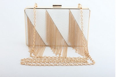 SEKUSA PU Fashion Women Bag Tassel Chain Shoulder Lady Handbags Casual Mixed Color Party Wedding Clutch Evening Bag