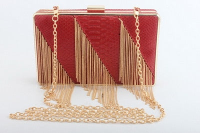 SEKUSA PU Fashion Women Bag Tassel Chain Shoulder Lady Handbags Casual Mixed Color Party Wedding Clutch Evening Bag