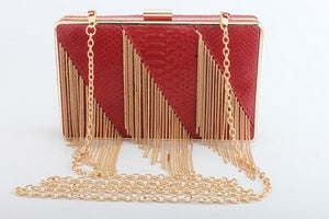 SEKUSA PU Fashion Women Bag Tassel Chain Shoulder Lady Handbags Casual Mixed Color Party Wedding Clutch Evening Bag