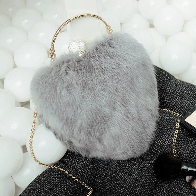 [LYKANEFU] Rabbit Hair Party Bag Small Clutch - Bag Ladies Purses Chain Shoulder.