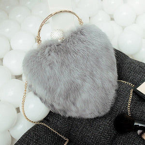 [LYKANEFU] Rabbit Hair Party Bag Small Clutch - Bag Ladies Purses Chain Shoulder.
