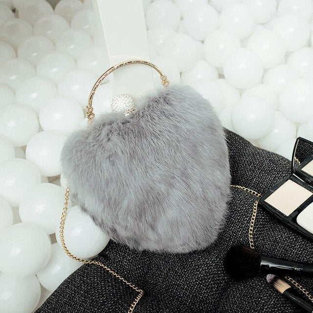 [LYKANEFU] Rabbit Hair Party Bag Small Clutch - Bag Ladies Purses Chain Shoulder.