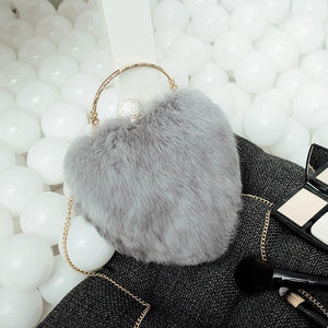 [LYKANEFU] Rabbit Hair Party Bag Small Clutch - Bag Ladies Purses Chain Shoulder.