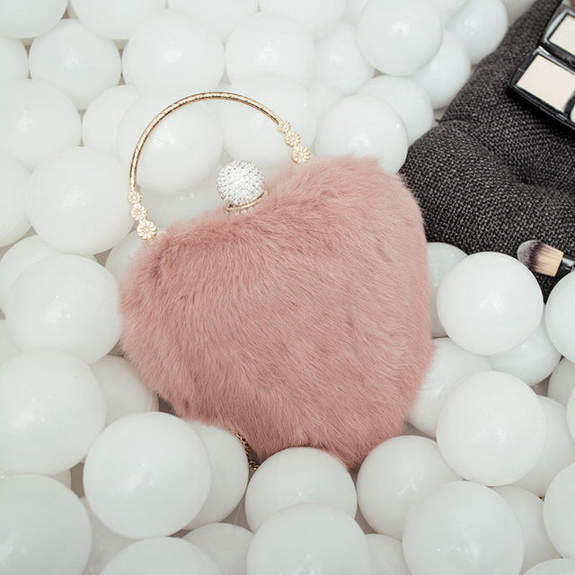 [LYKANEFU] Rabbit Hair Party Bag Small Clutch - Bag Ladies Purses Chain Shoulder.