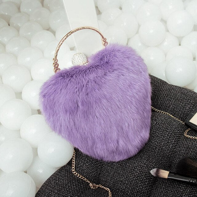 [LYKANEFU] Rabbit Hair Party Bag Small Clutch - Bag Ladies Purses Chain Shoulder.